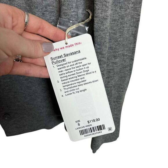 Lululemon Sunset Savasana Sweater Womens 8 Gray Merino Wool Open Back Pullover - Picture 14 of 14